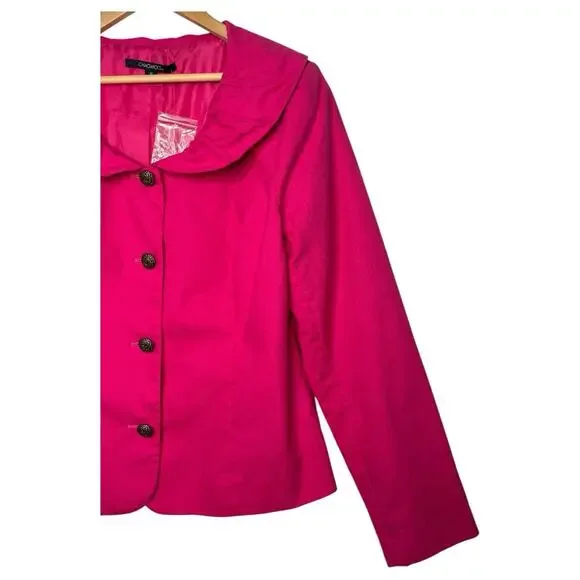 Chadwicks Blazer Womens 14 Pink Linen Jacket Peter Pan Collar Career Wear - Picture 7 of 13
